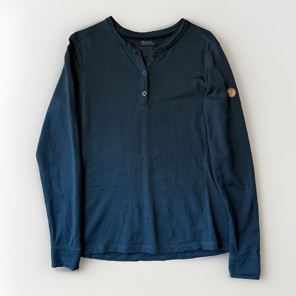 Fjallraven Singi Merino Henley Shirt Women's Medium Blue Long Sleeve Hiking
